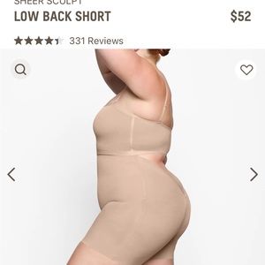 NWOT Skims Sheer Sculpt Low Back Short In Sand 2X